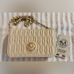 Valentino Orlandi Bone/Cream Crossbody Purse with Gold Accents NWT